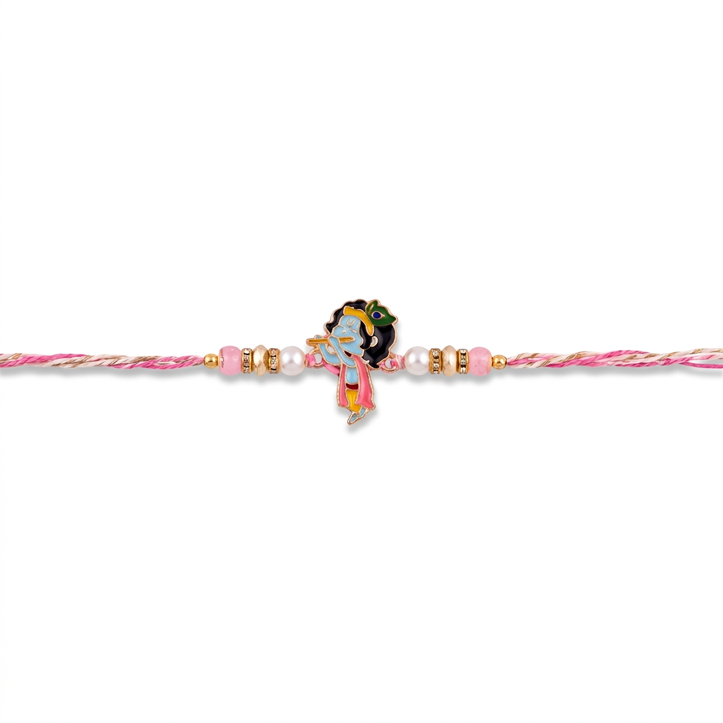 Bal Krishna Pink Kids Rakhi With Pearls : BV-AH-RKHI-KIDS-KRISHNA-PINK