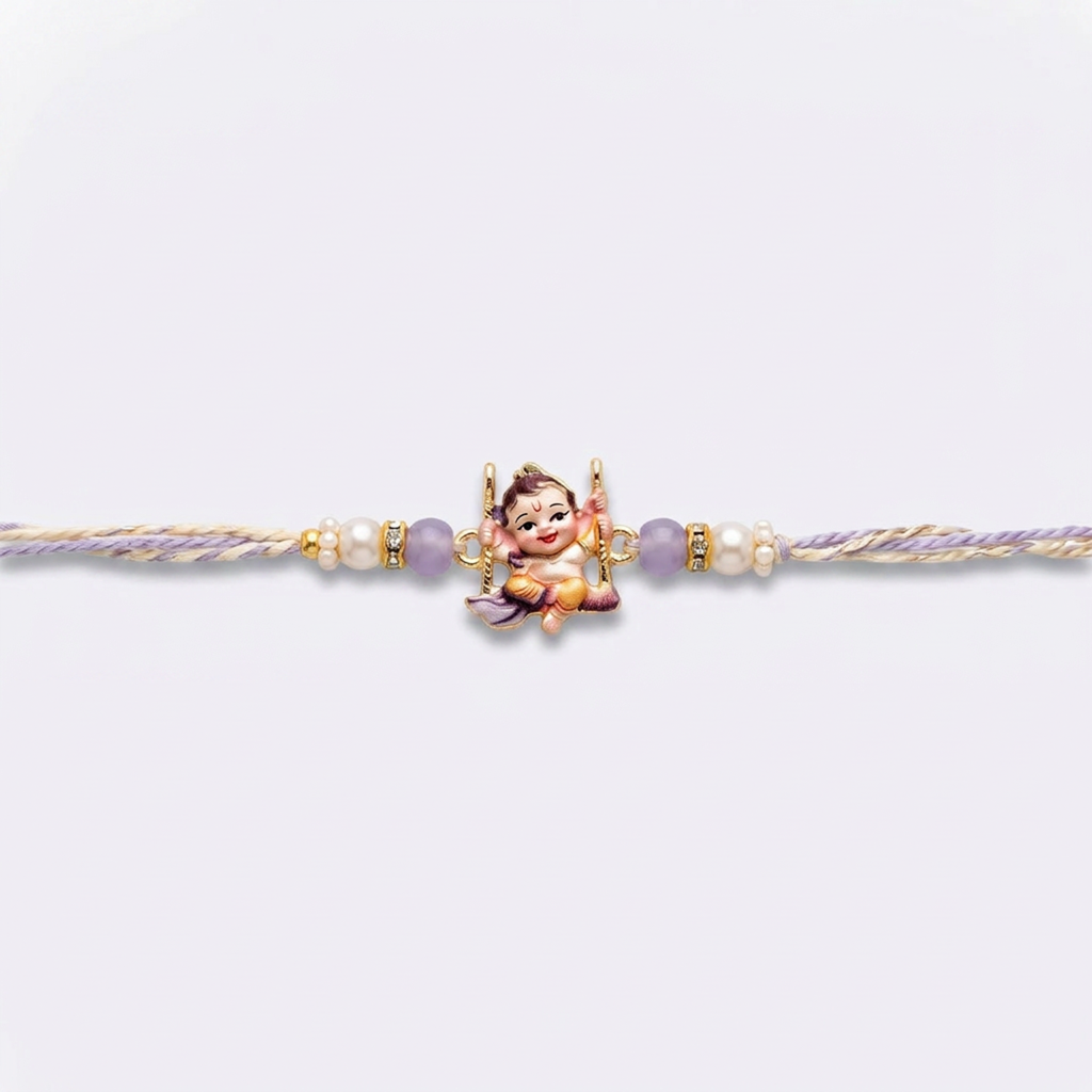 Bal Gopal Purple Kids Rakhi With Pearls : BV-AH-RKHI-KIDS-KRISHNA-PURPLE
