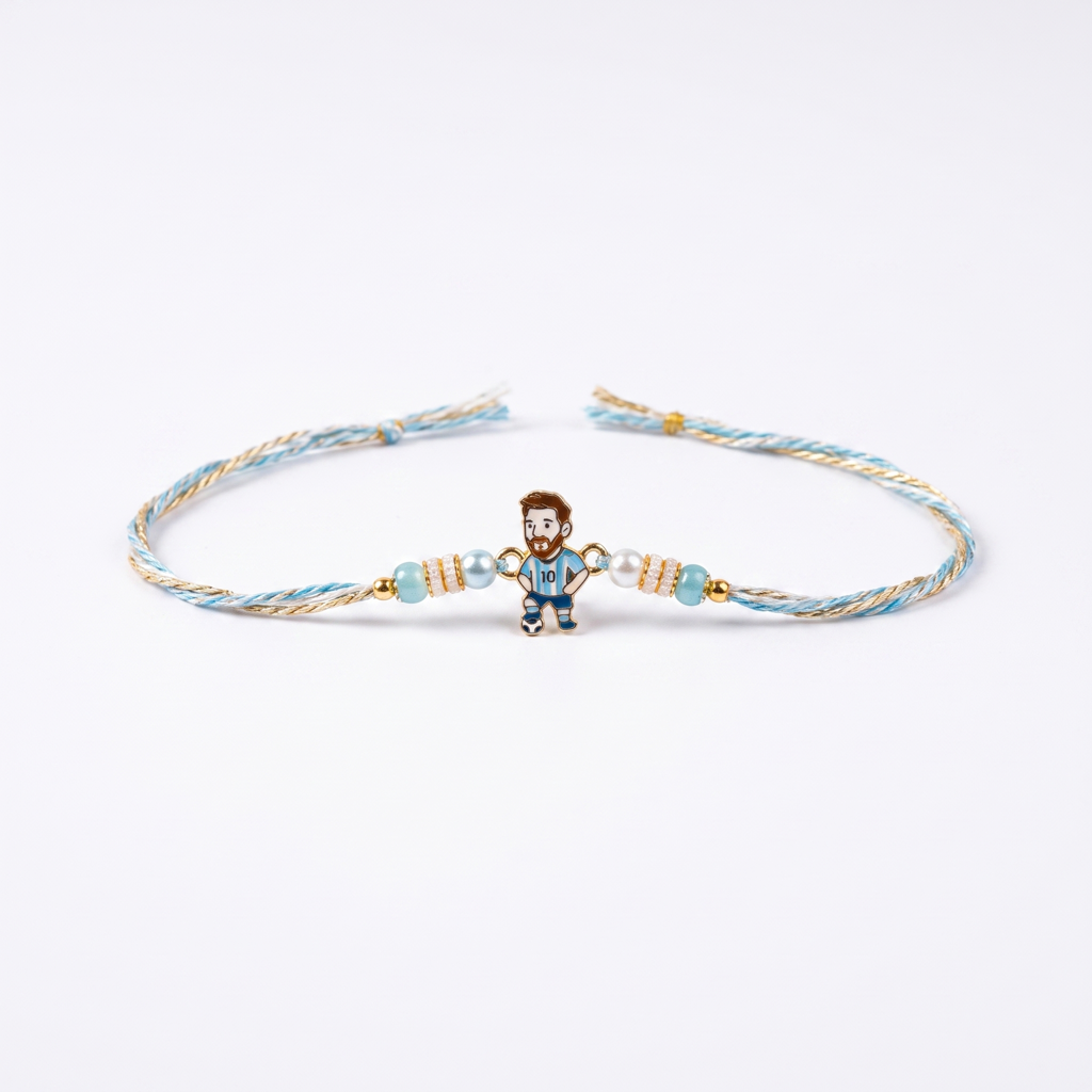 Footballer Star Cream Kids Rakhi With Pearls : BV-AH-RKHI-KIDS-MESSY-CREAM