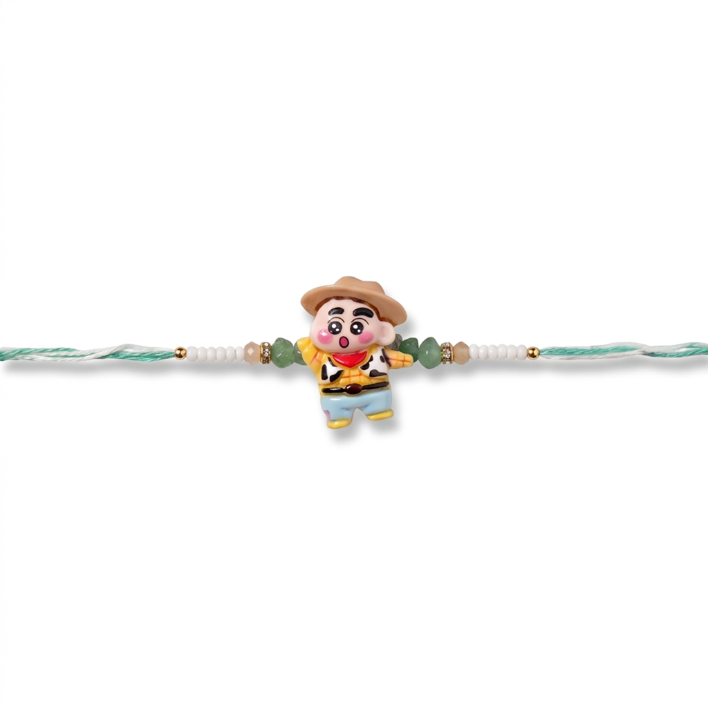 Shinchan Cowboy Green Kids Rakhi : BV-AH-RKHI-KIDS-SHINCHAN-GREEN
