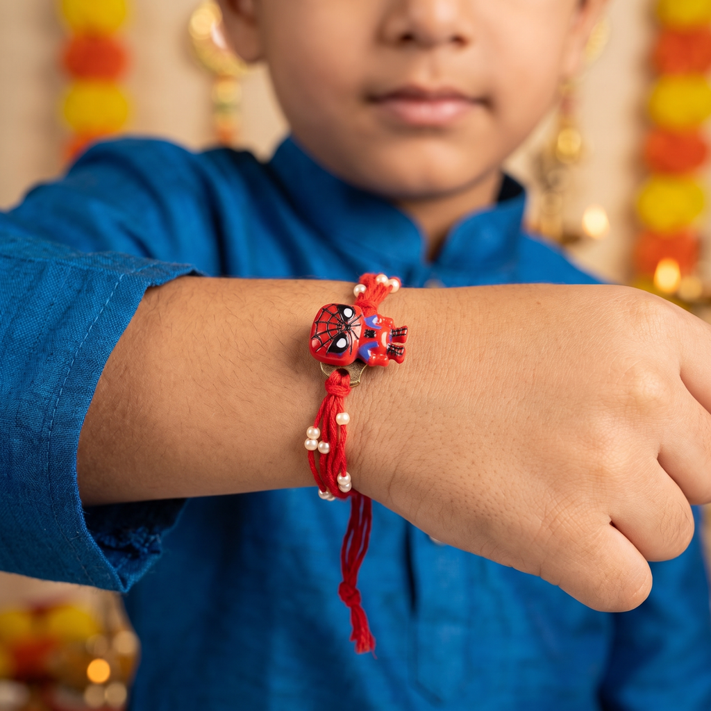 Eternz Certified Jewellery - Belle Vogue Spiderman Superhero Red Kids Rakhi (Free Size)