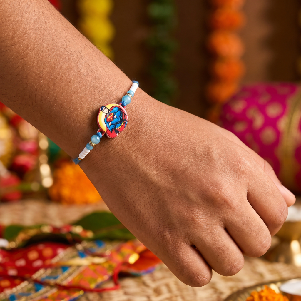 Eternz Certified Jewellery - Belle Vogue Superman Blue Kids Rakhi (Free Size)