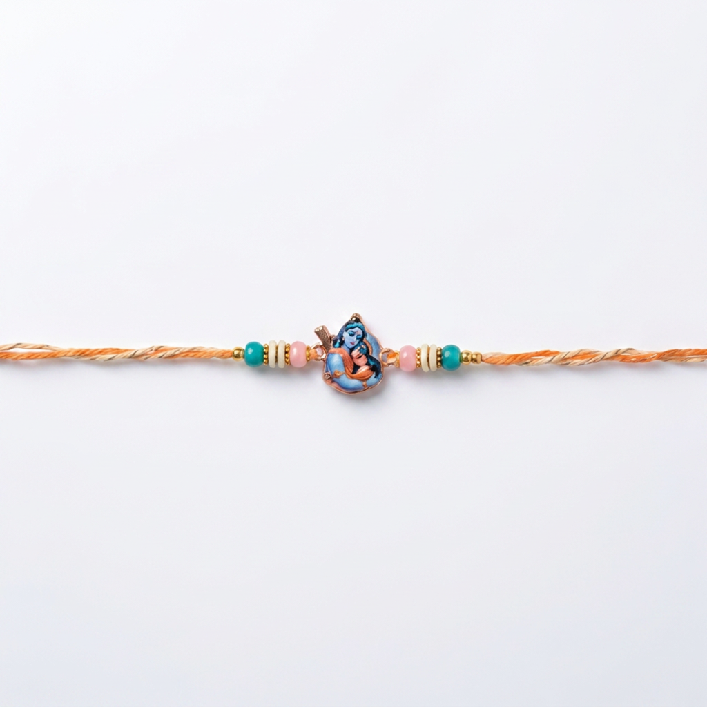 Krishna Orange Thread Single Rakhi : BV-AH-RKHI-KRISHNA-ORANGE-SINGLE