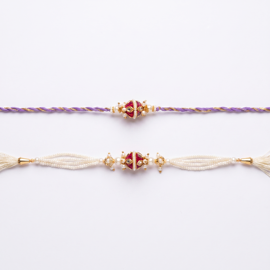 Meenakari Purple Bead Bhaiya Bhabhi Rakhi Set : BV-AH-RKHI-MEENAKARI-BEAD-PURPLE-COUPLE