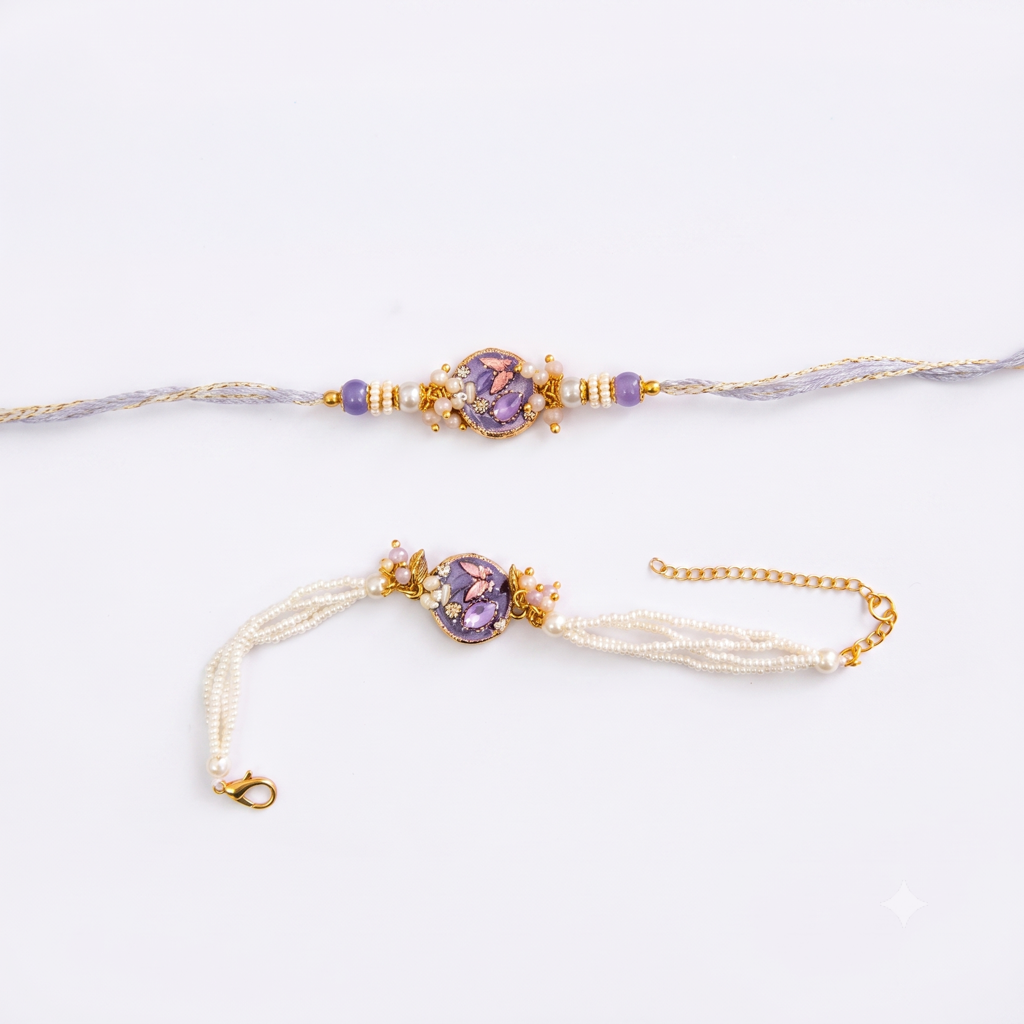 Purple Round Meenakari Bhaiya Bhabhi Rakhi Set : BV-AH-RKHI-MEENAKARI-ROUND-PURPLE-COUPLE