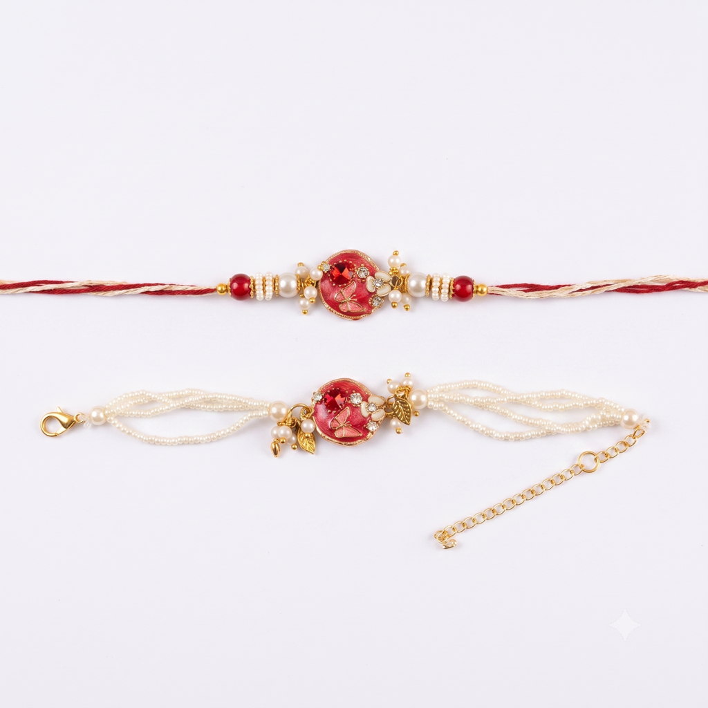 Pink Round Meenakari Bhaiya Bhabhi Rakhi Set : BV-AH-RKHI-MEENAKARI-ROUND-PINK-COUPLE