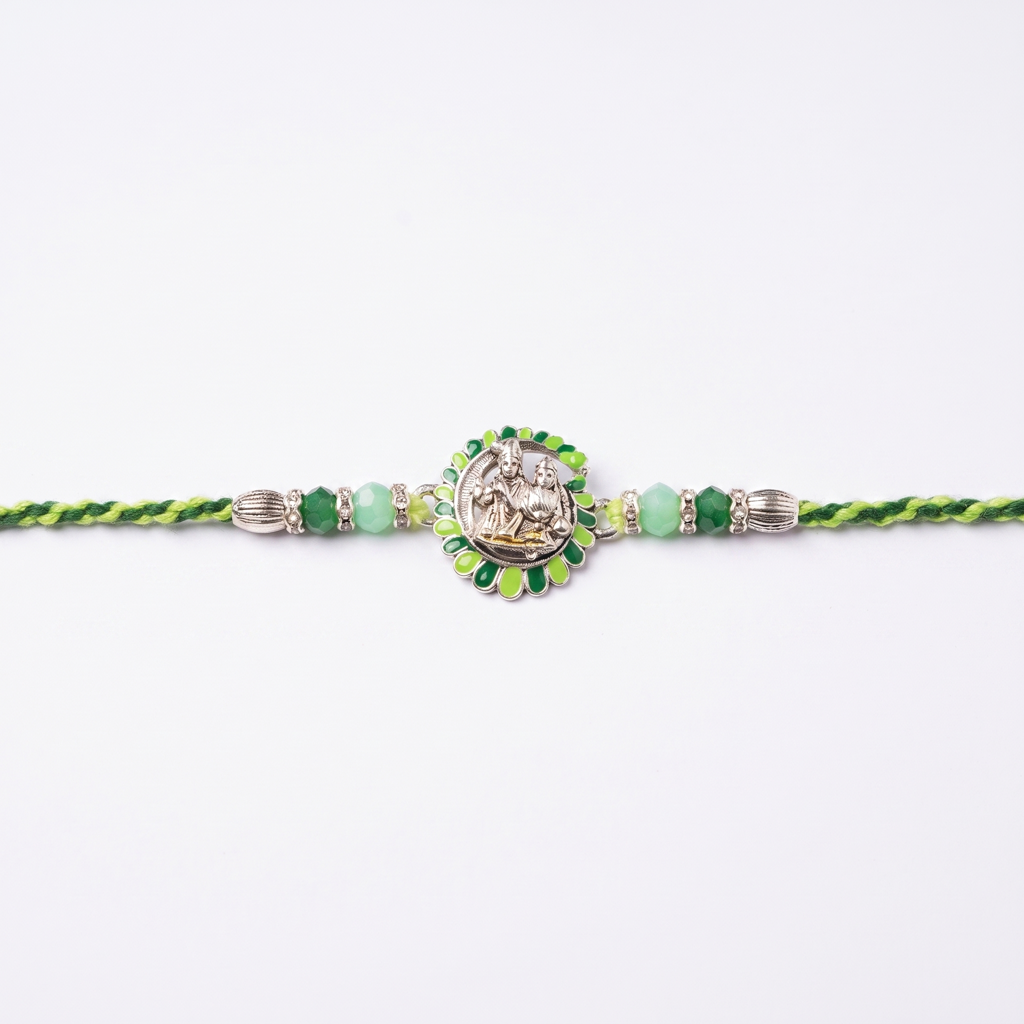 Radha Krishna Green Single Rakhi : BV-AH-RKHI-RADHA-KRISHNA-GREEN-SINGLE