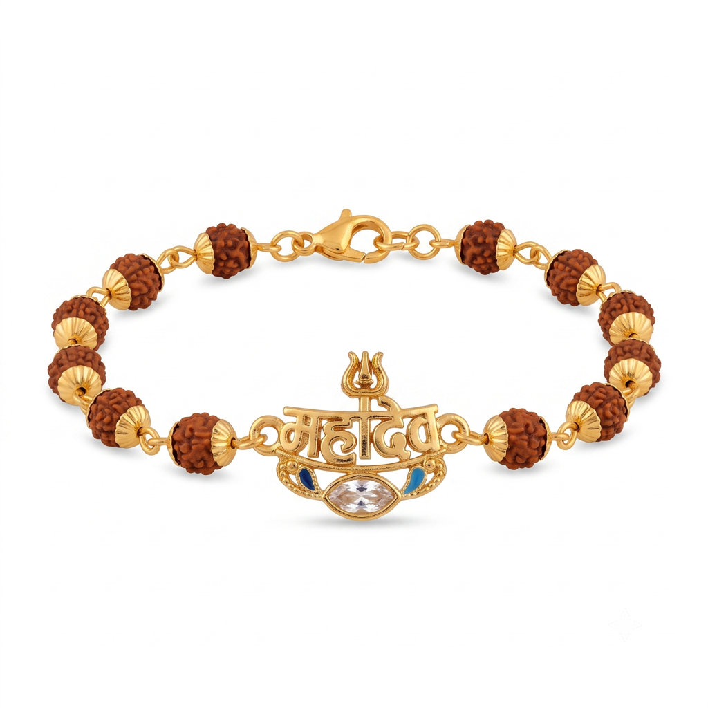 Rudraksha Mahadev Bracelet Rakhi For Men : BV-AH-RKHI-RUDRAKSHA-BHAIYA-MAHADEV-BRACELET
