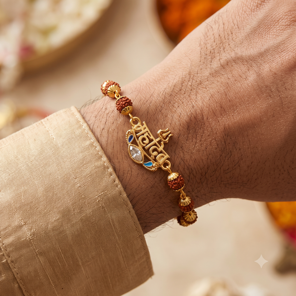 Eternz Certified Jewellery - Belle Vogue Rudraksha Mahadev Bracelet Rakhi For Men (Free Size)