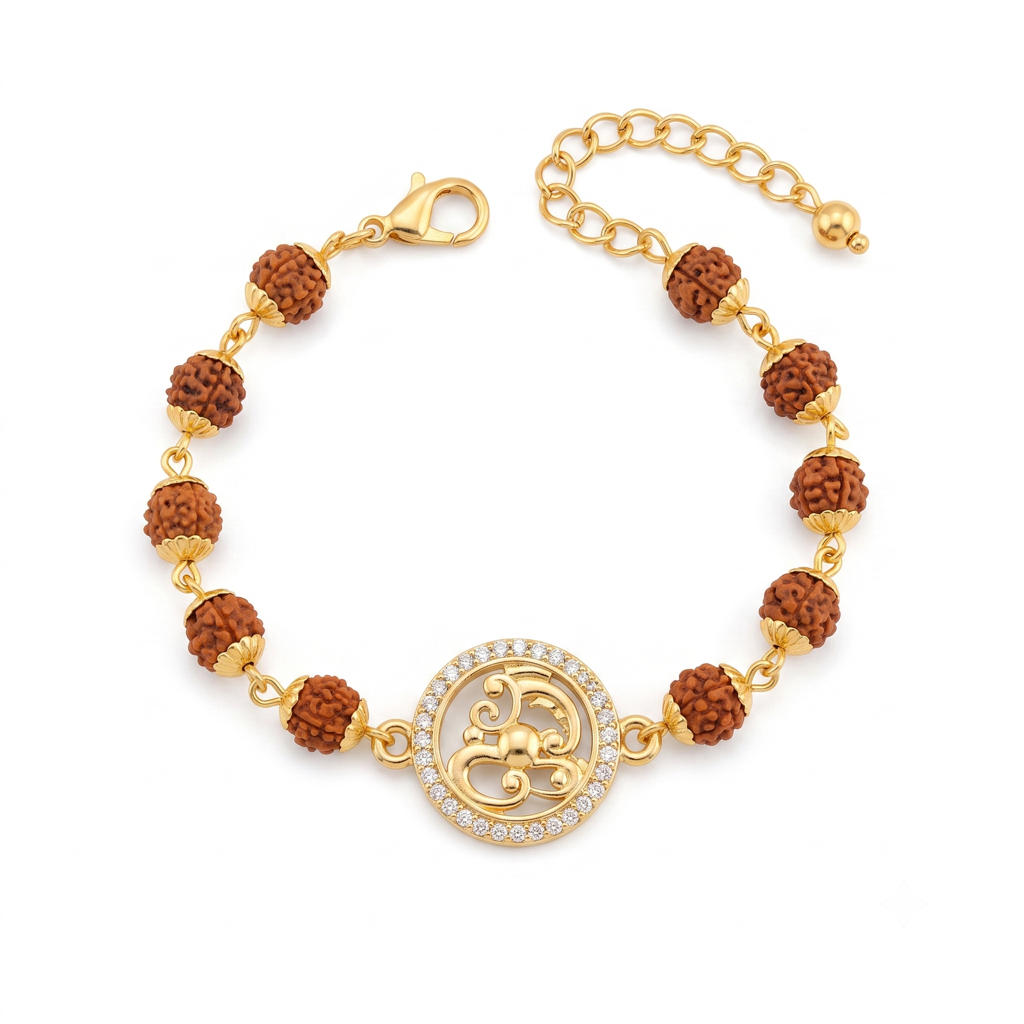 Rudraksha Ganesha Bracelet Rakhi For Men : BV-AH-RKHI-RUDRAKSHA-GANESH-BRACELET-MEN