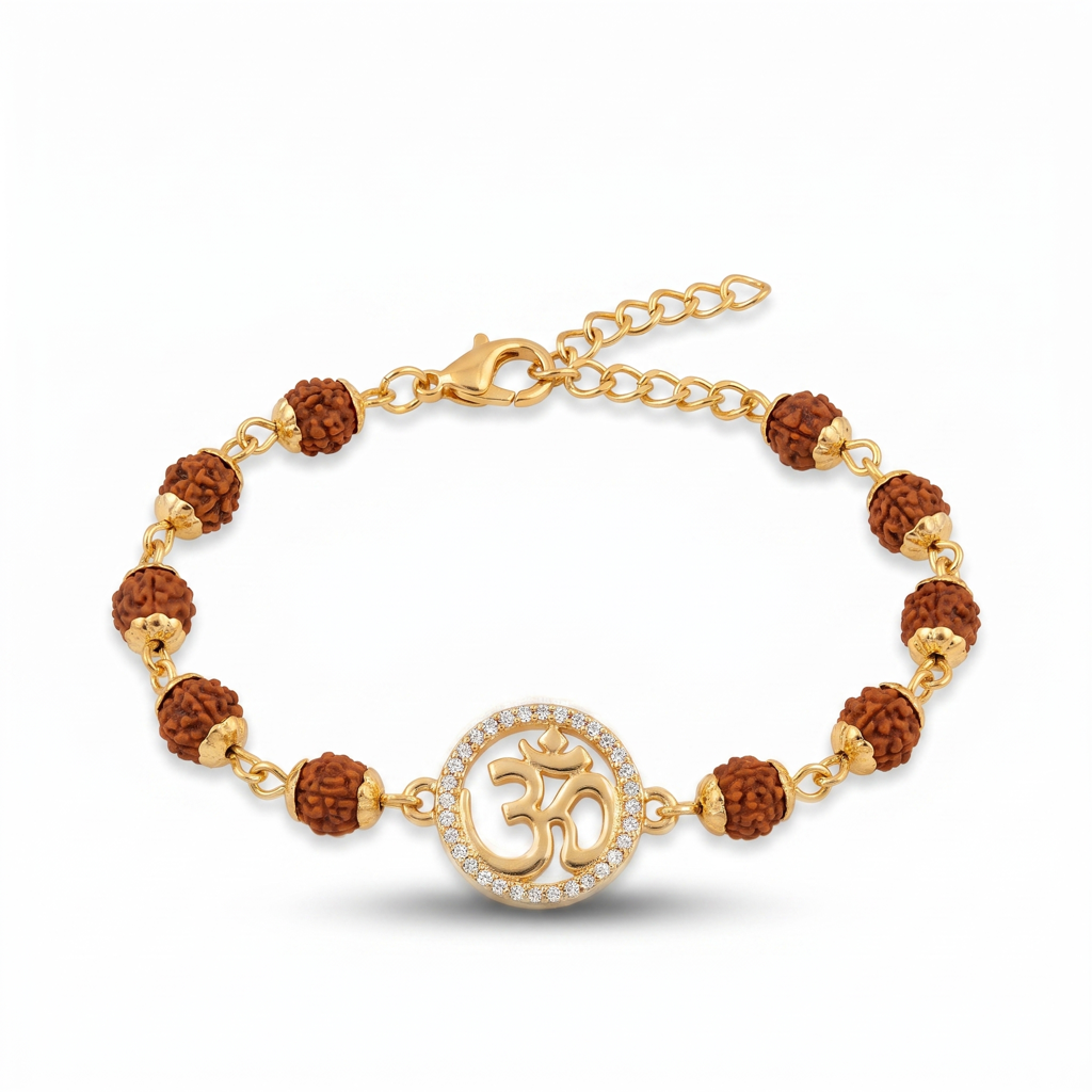Rudraksha Om Bracelet Rakhi For Men : BV-AH-RKHI-RUDRAKSHA-OM-BRACELET-MEN