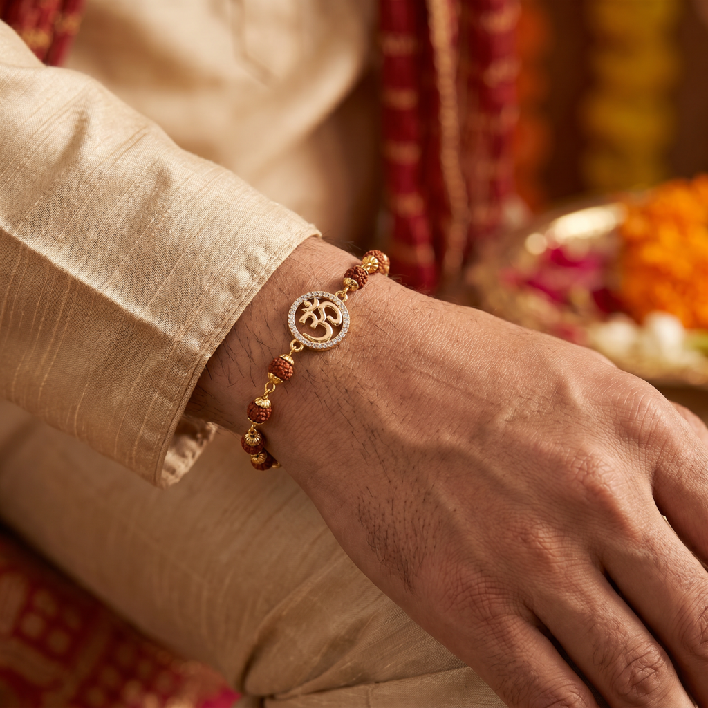 Eternz Certified Jewellery - Belle Vogue Rudraksha Om Bracelet Rakhi For Men (Free Size)