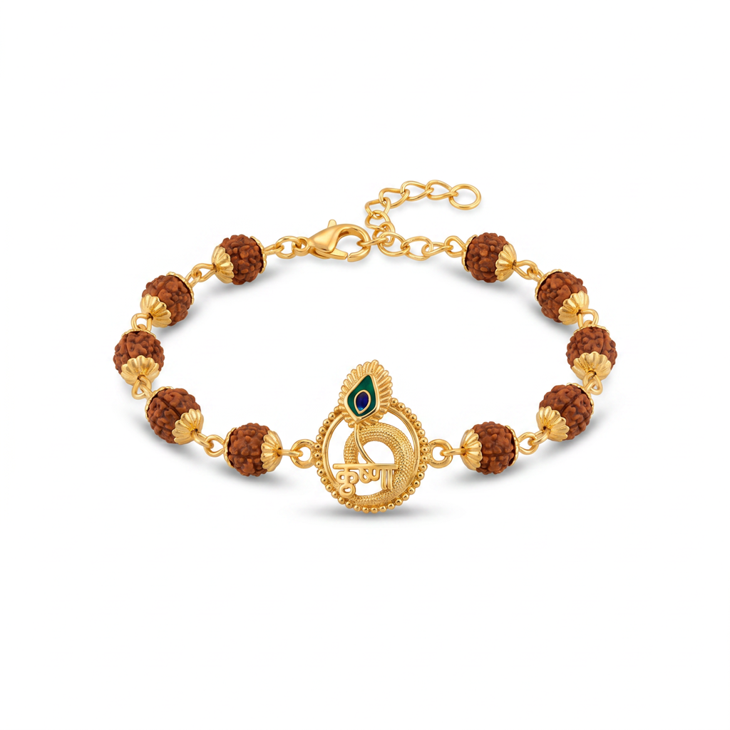 Rudraksha Peacock Feather Bracelet Rakhi For Men : BV-AH-RKHI-RUDRAKSHA-PEACOCK-BRACELET-MEN