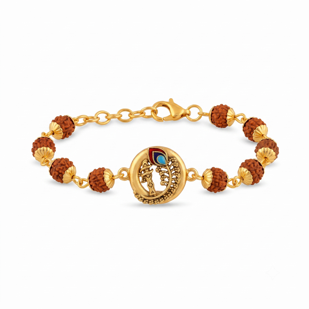 Antique Rudraksha Peacock Bracelet Rakhi : BV-AH-RKHI-RUDRAKSHA-PINCH-BRACELET