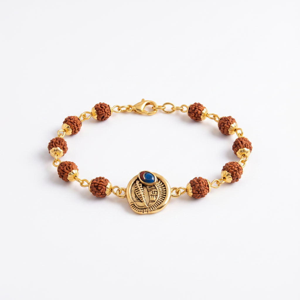 Rudraksha Scarab Bracelet Rakhi For Men : BV-AH-RKHI-RUDRAKSHA-SCARAB-BRACELET-MEN