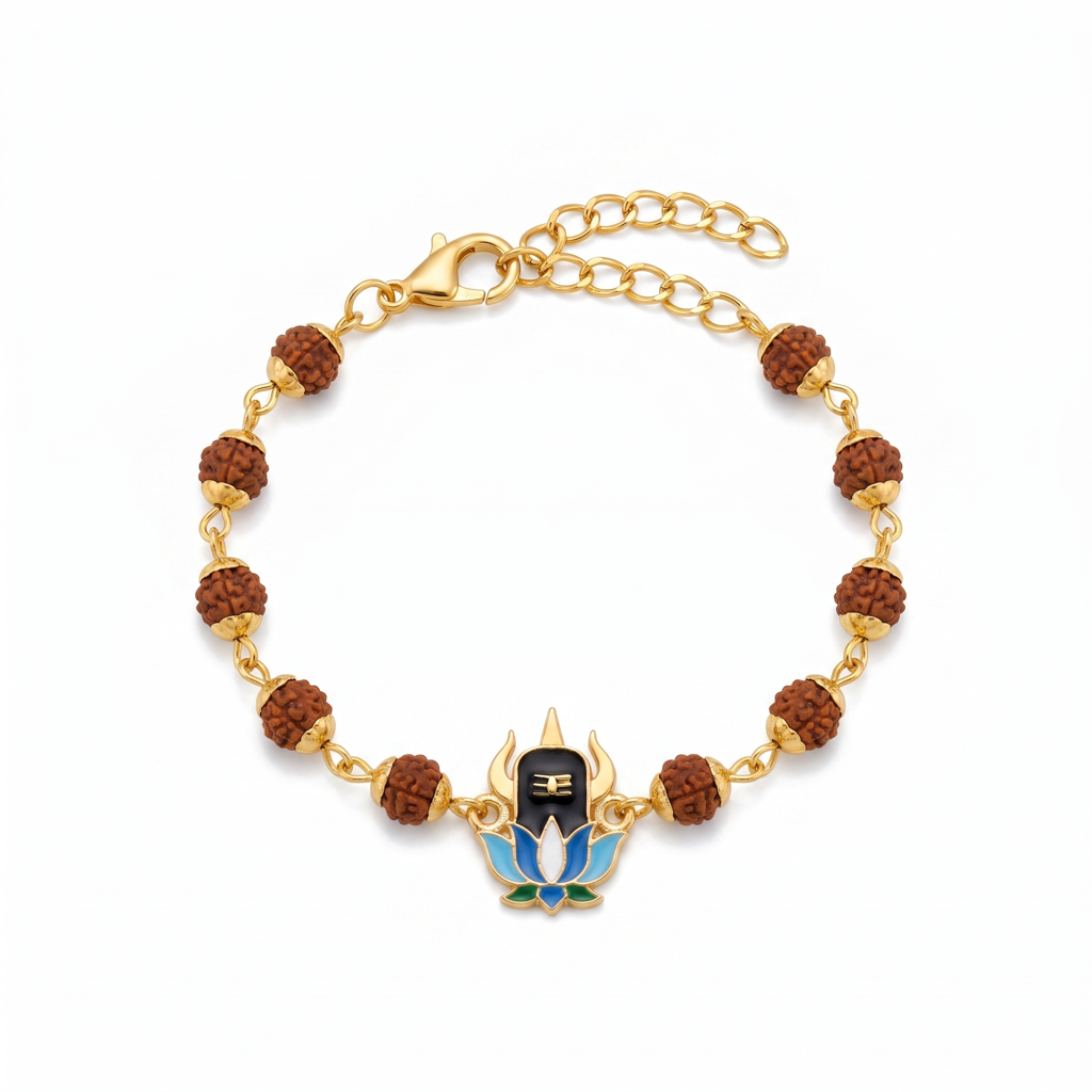 Rudraksha Shiva Lotus Blue Bracelet Rakhi For Men : BV-AH-RKHI-RUDRAKSHA-SHIVA-BRACELET-MEN