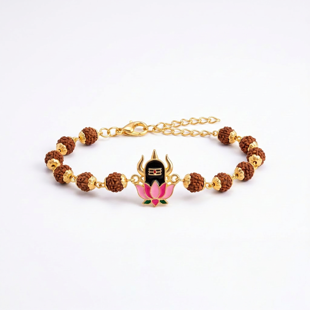 Rudraksha Shiva Lotus Pink Bracelet Rakhi For Men : BV-AH-RKHI-RUDRAKSHA-SHIVA-BRACELET-MEN-2