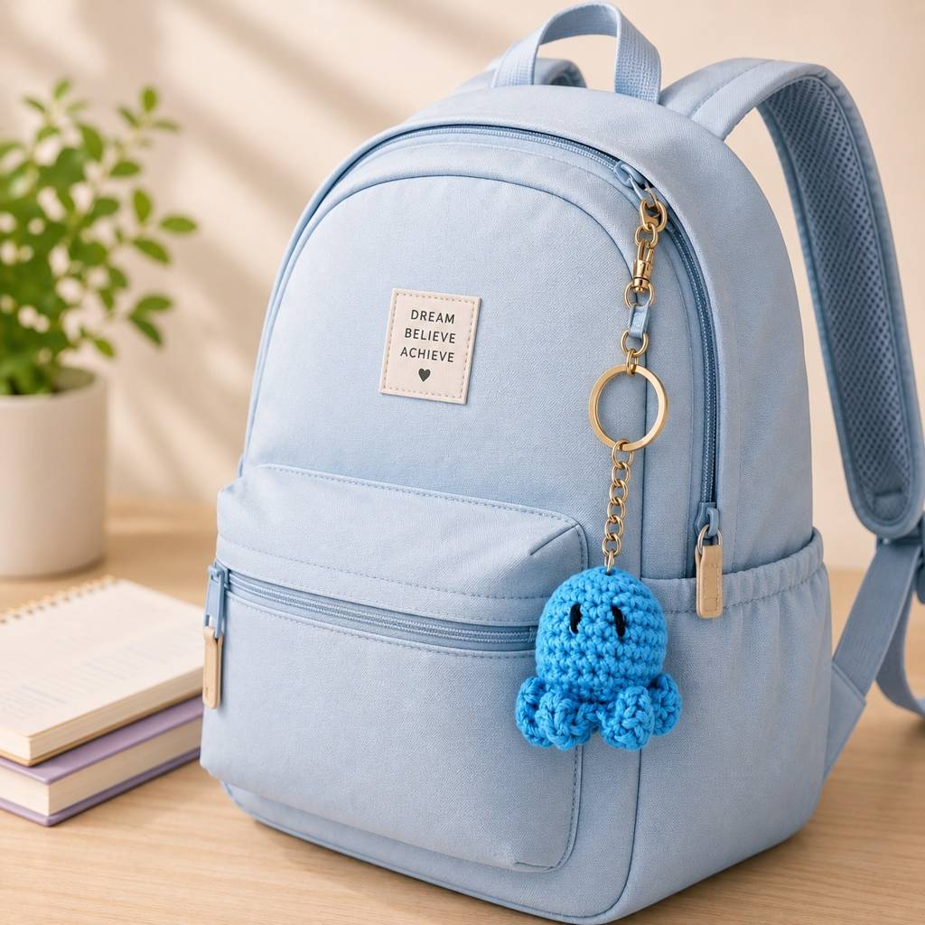 Cute Handmade Crochet Octopus Keychain – Mini Amigurumi Octopus Key Ring For Keys, Bags & Backpacks : BV-BAG-CHARM-OCTOPUS-BLUE