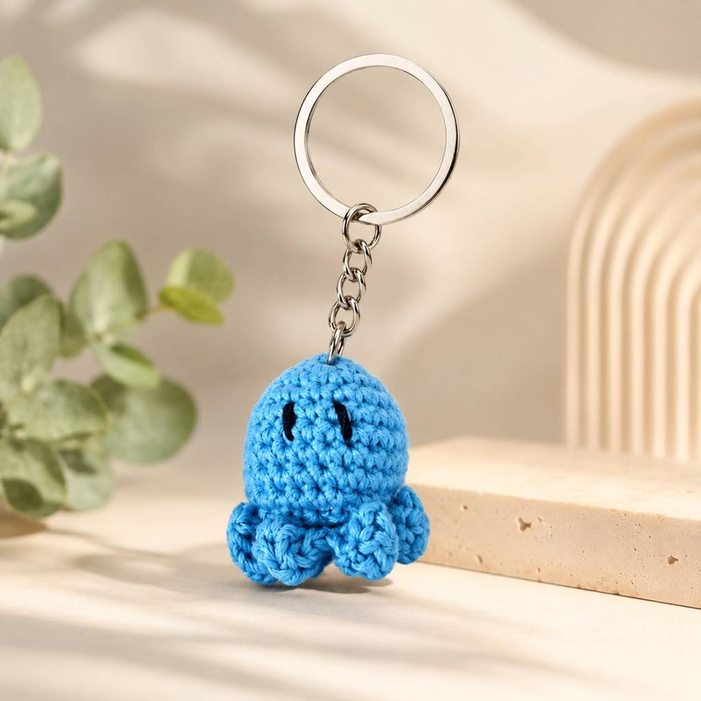 Cute Handmade Crochet Octopus Keychain – Mini Amigurumi Octopus Key Ring For Keys, Bags & Backpacks : BV-BAG-CHARM-OCTOPUS-BLUE