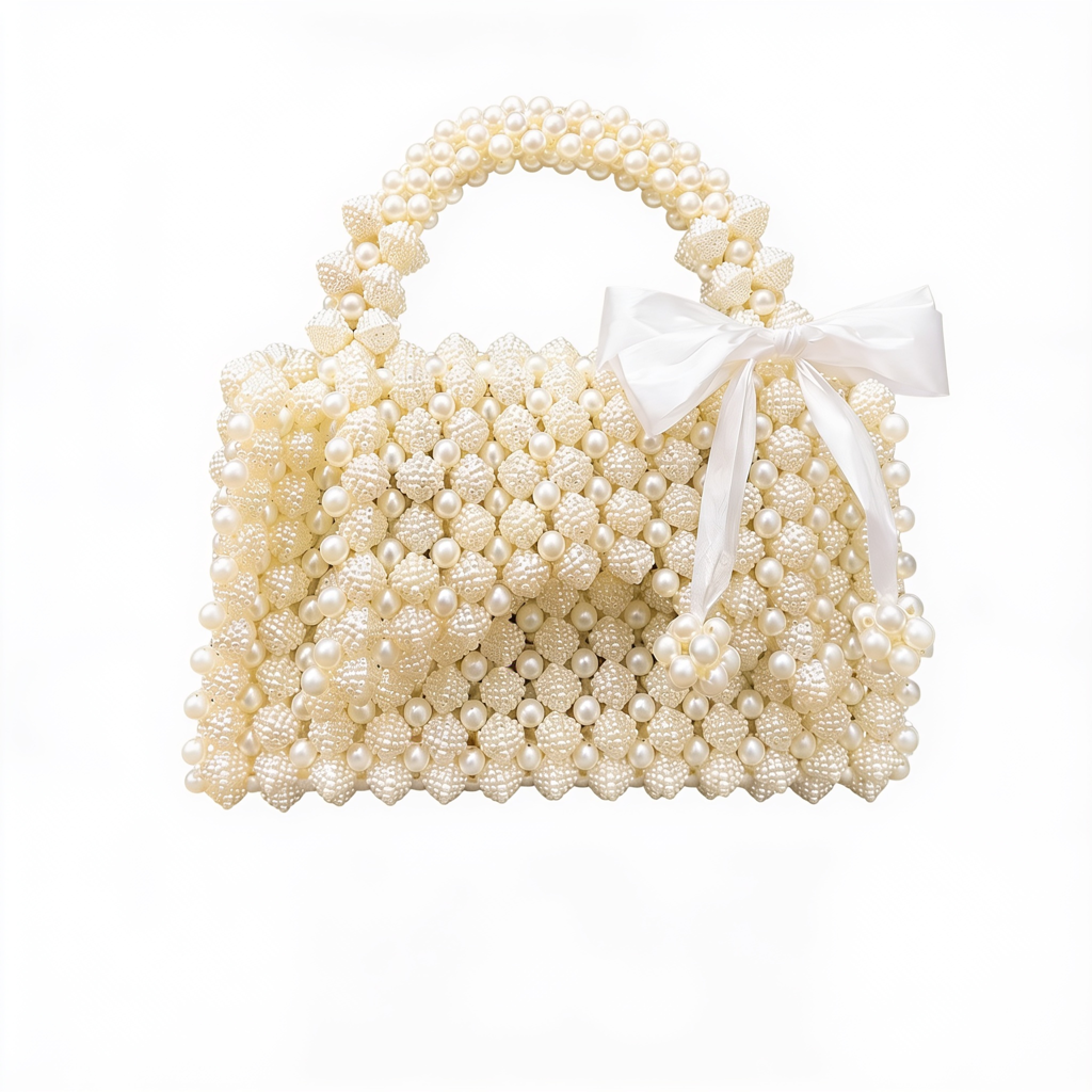Pearl Cluster Bow Top Handle Box Bag : BV-KS-1