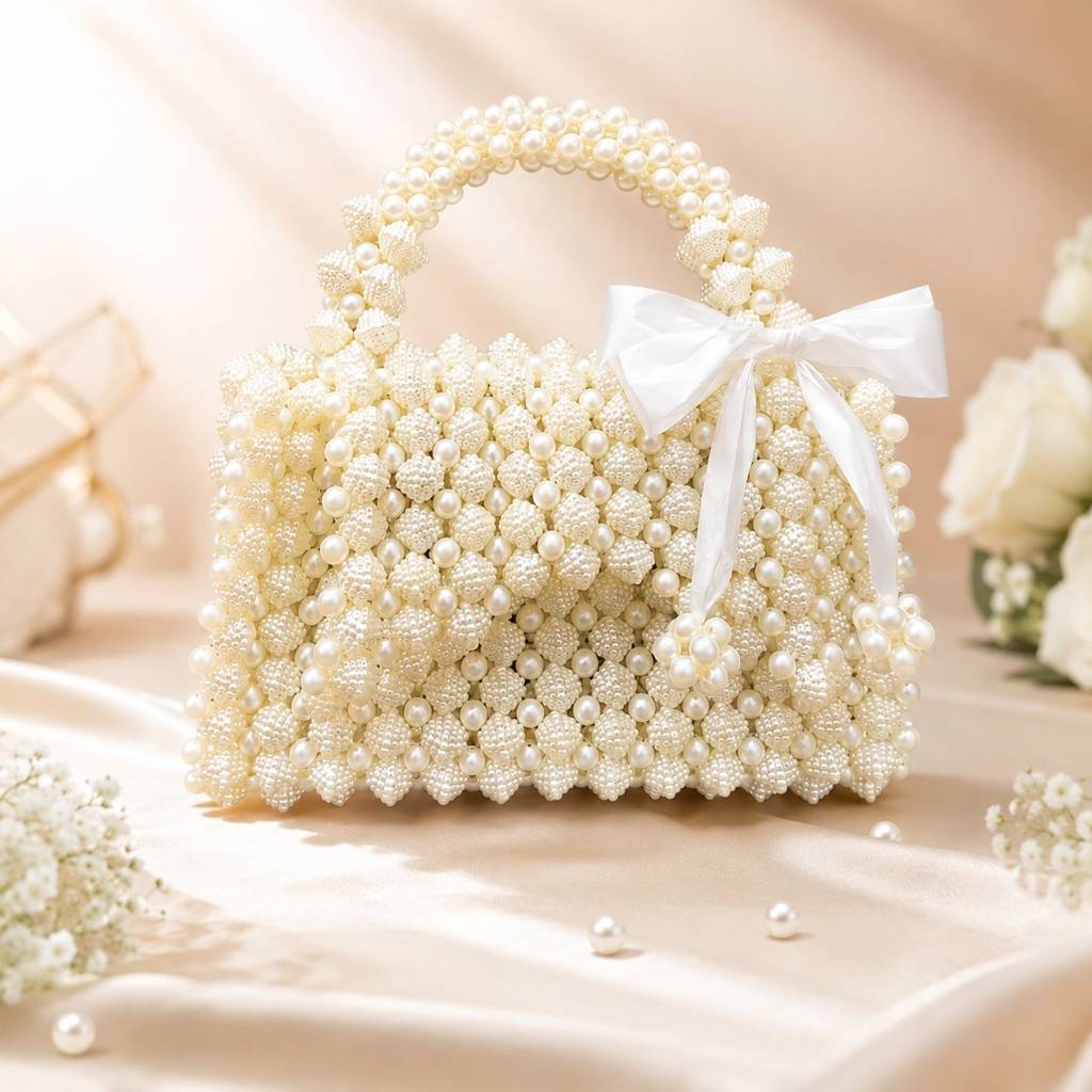Pearl Cluster Bow Top Handle Box Bag : BV-KS-1