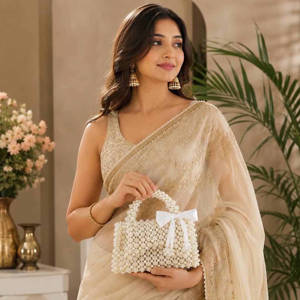 Pearl Cluster Bow Top Handle Box Bag : BV-KS-1