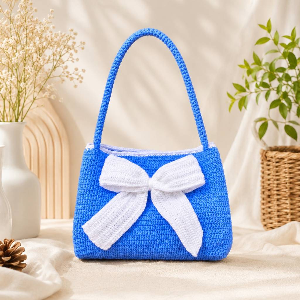 Blue Crochet Bow Shoulder Bag : BV-KS-10