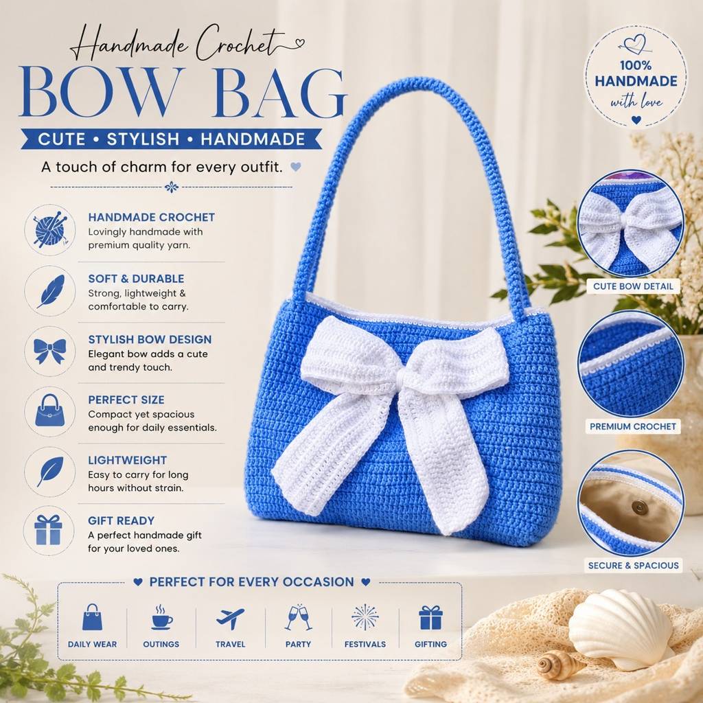 Blue Crochet Bow Shoulder Bag : BV-KS-10