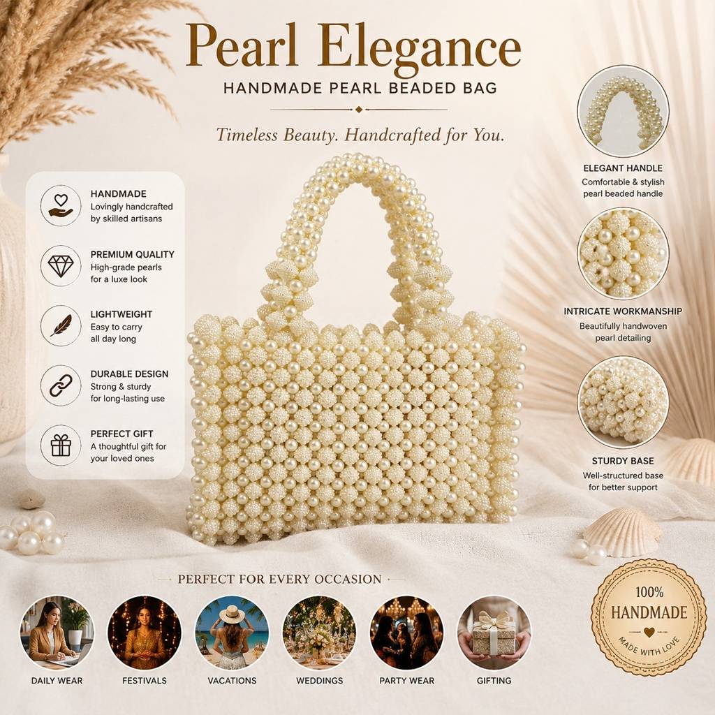Handwoven Pearl Beaded Tote Bag : BV-KS-2