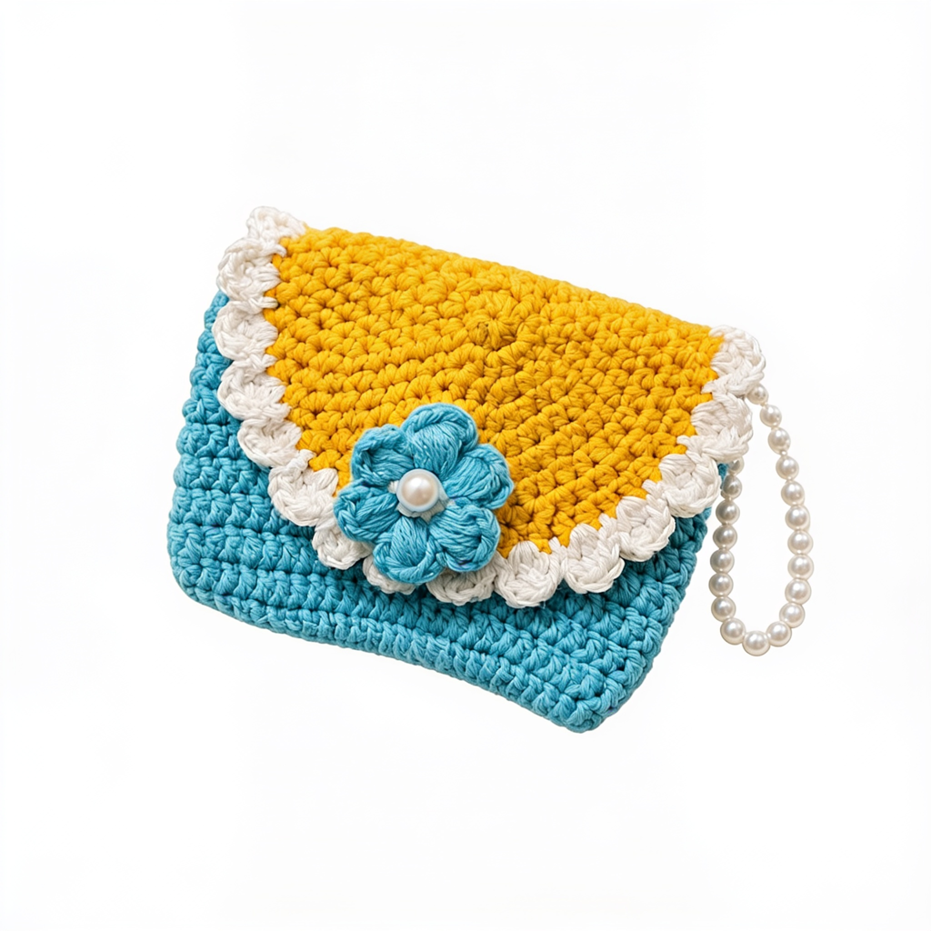 Crochet Flower Coin Purse With Pearl Wristlet : BV-KS-6