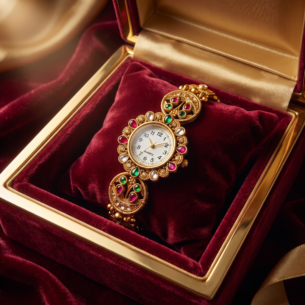 Antique Kundan Ruby Emerald Bracelet Watch : BV-MB-SRJ-1