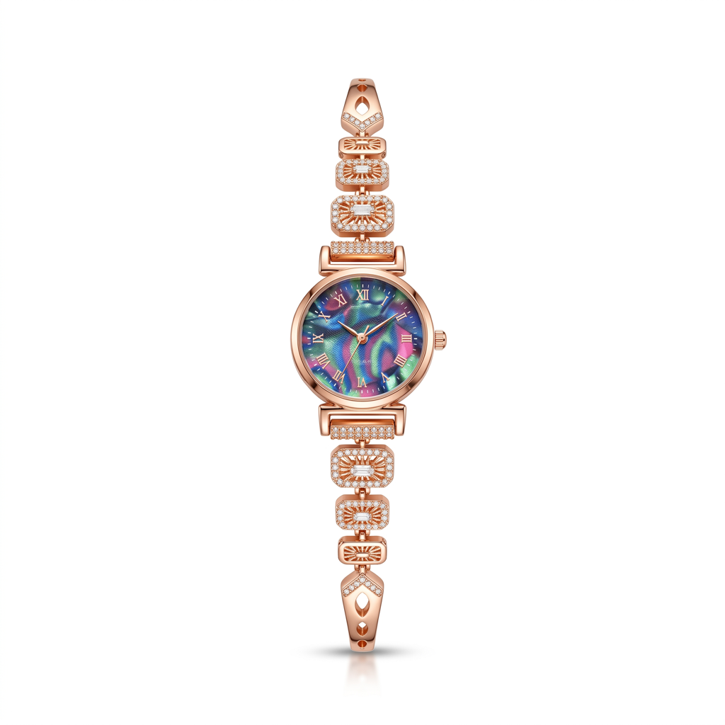 Rose Gold Crystal Abalone Dial Bracelet Watch : BV-MB-YJ-1
