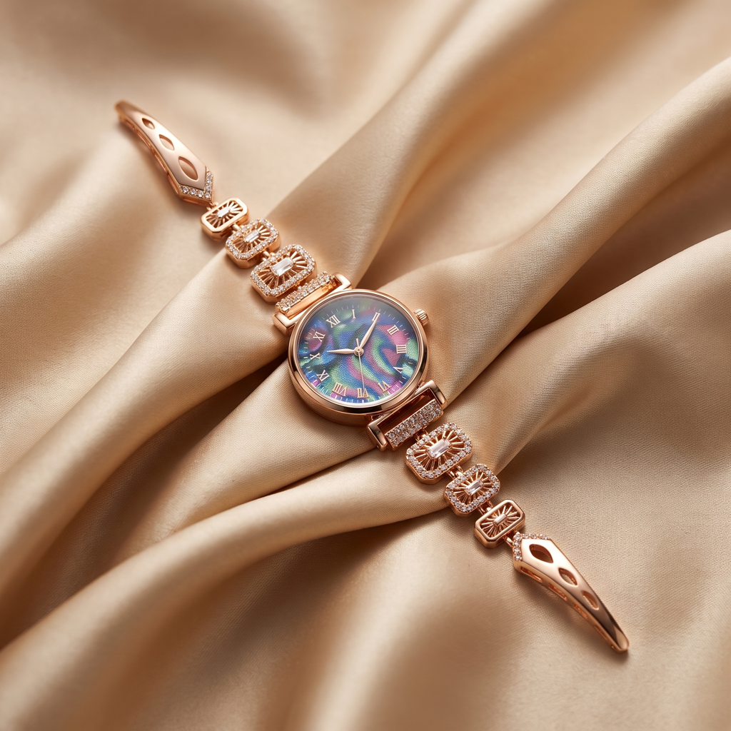 Rose Gold Crystal Abalone Dial Bracelet Watch : BV-MB-YJ-1