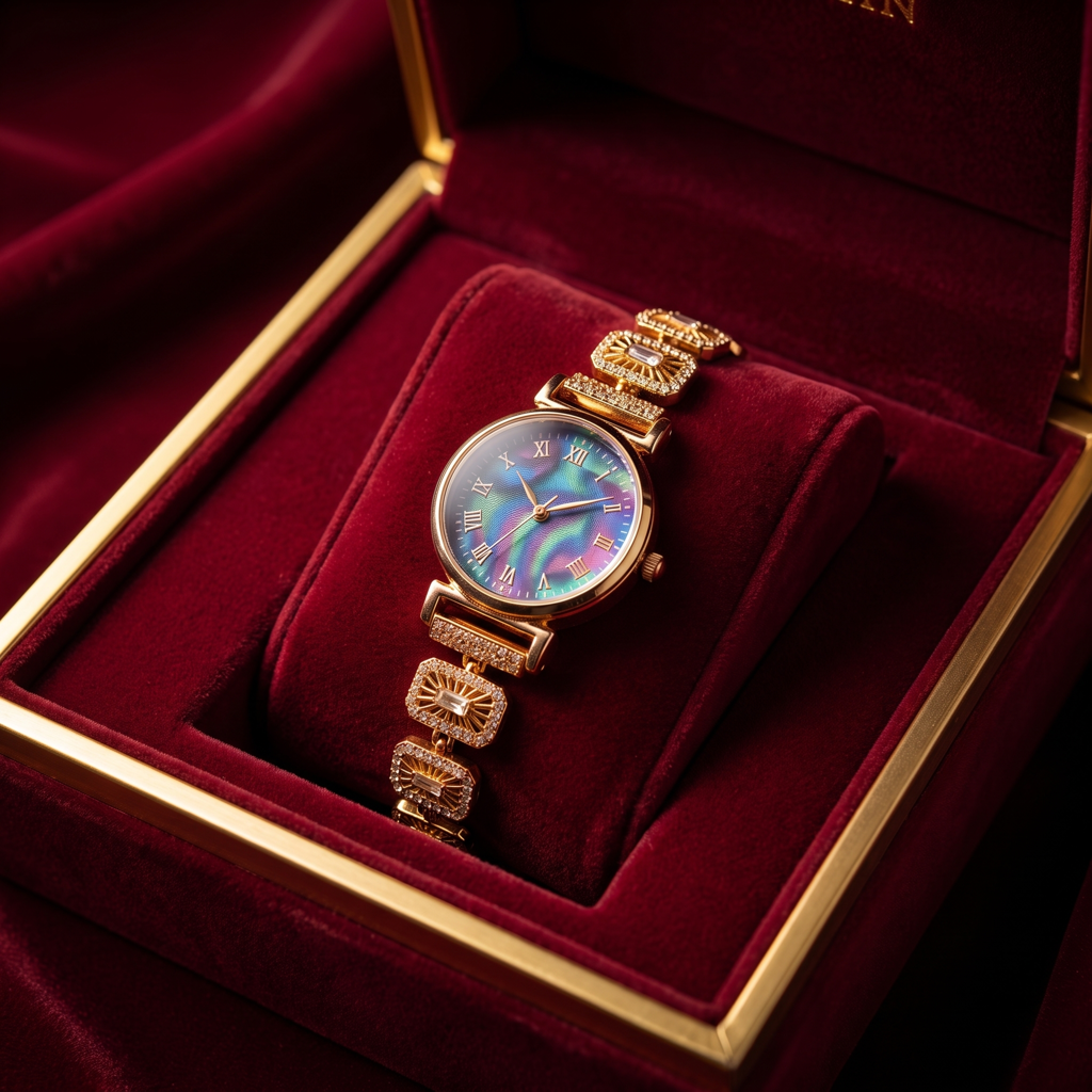 Rose Gold Crystal Abalone Dial Bracelet Watch : BV-MB-YJ-1