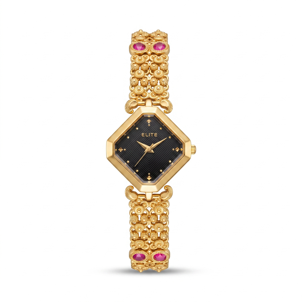 Regal Black Rhombus Dial Gold Bracelet Watch : BV-RJT-RMD-1