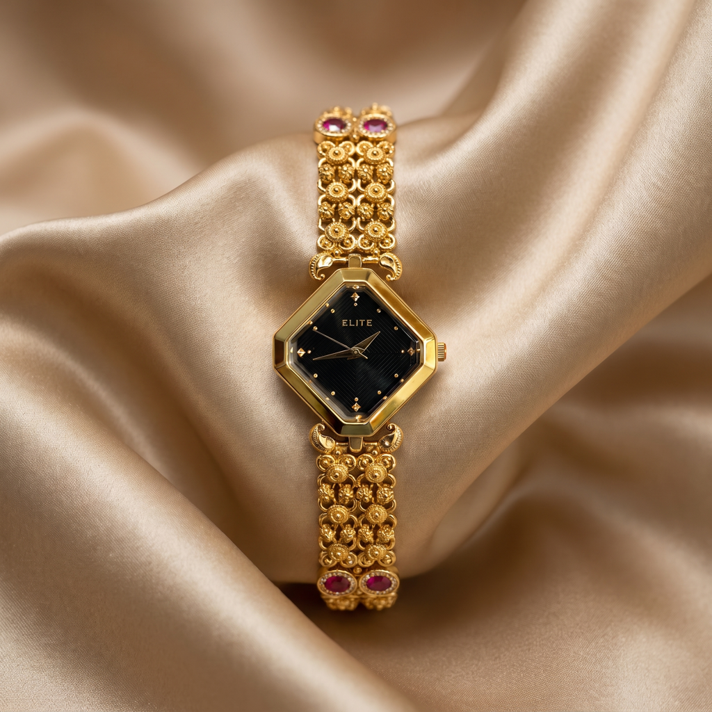 Regal Black Rhombus Dial Gold Bracelet Watch : BV-RJT-RMD-1