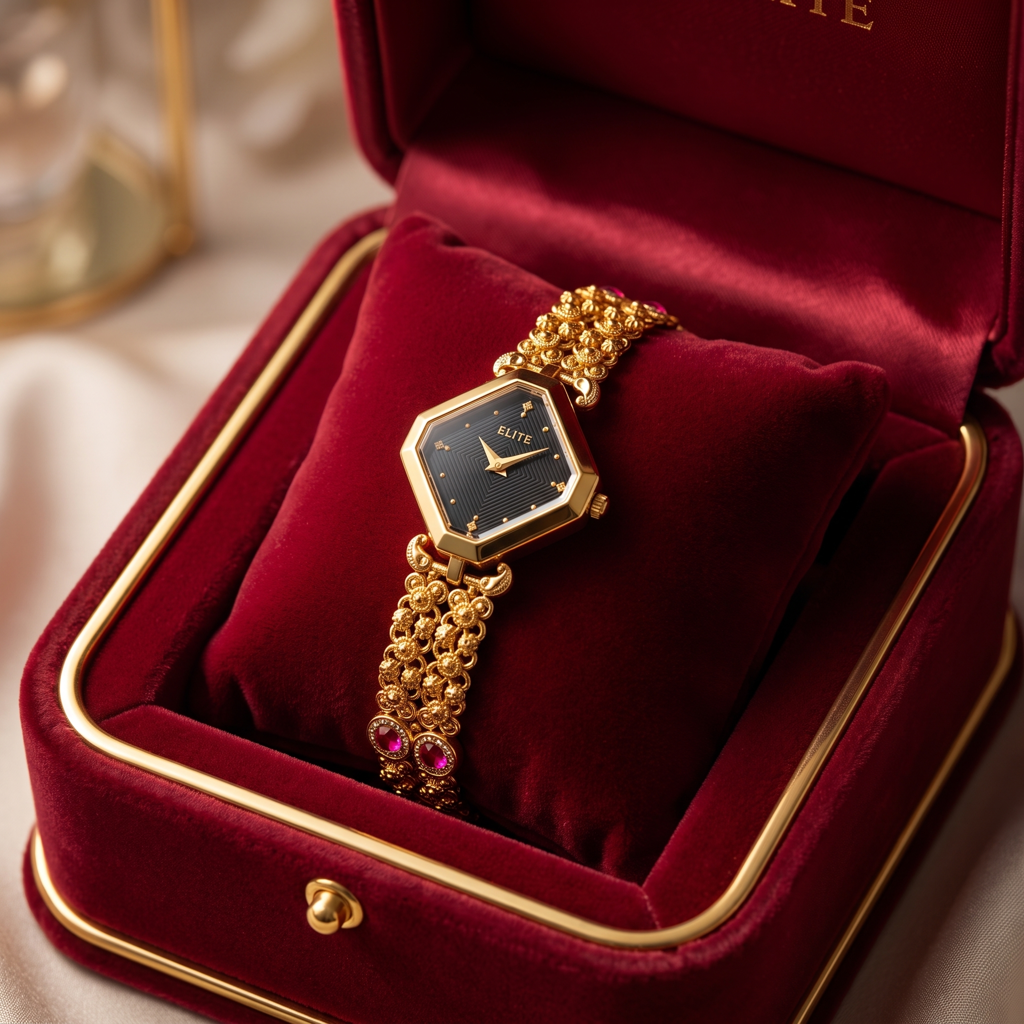 Regal Black Rhombus Dial Gold Bracelet Watch : BV-RJT-RMD-1