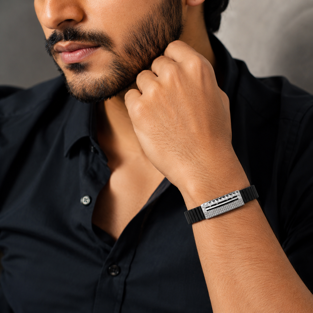 Diamond Edge Silver Men'S Stretch Bracelet : BV-RX-DIARB-BRCLT