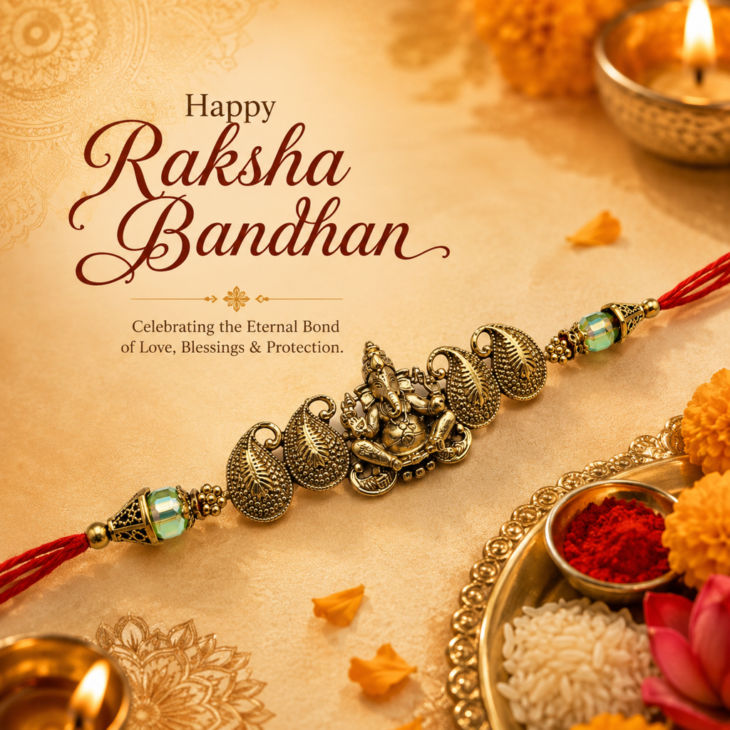 Yellow Antique Gold Lord Ganesha Rakhi For Brother – Traditional Raksha Bandhan Thread Rakhi-11 : BV-SIA-GANESHA-11