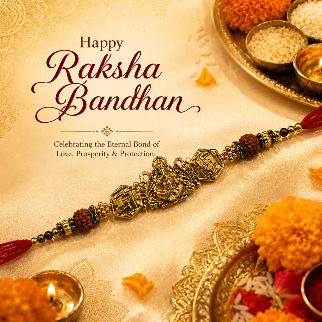 Yellow Antique Gold Lord Ganesha Rakhi For Brother – Traditional Raksha Bandhan Thread Rakhi-12 : BV-SIA-GANESHA-12