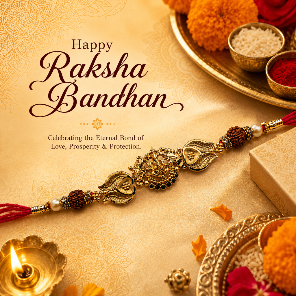 Yellow Antique Gold Lord Ganesha Rakhi For Brother – Traditional Raksha Bandhan Thread Rakhi-13 : BV-SIA-GANESHA-13
