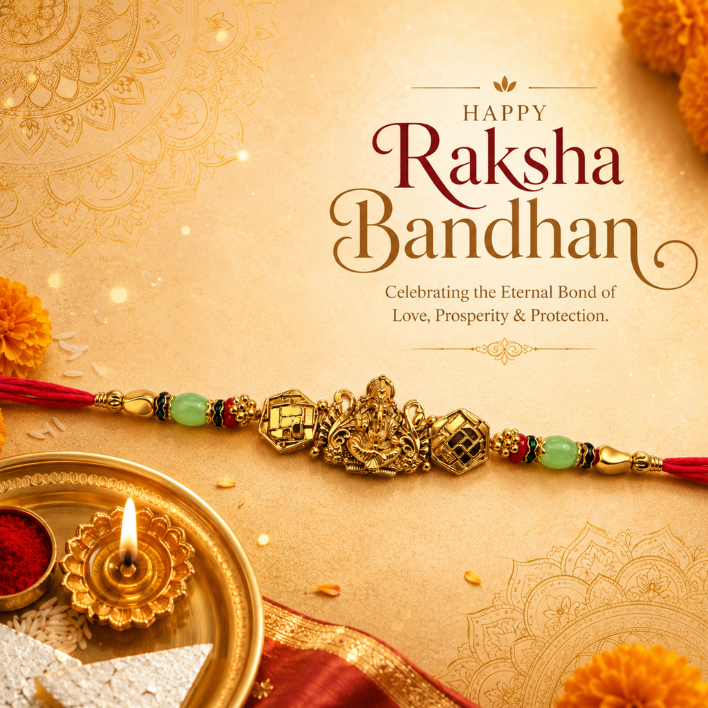 Yellow Antique Gold Lord Ganesha Rakhi For Brother – Traditional Raksha Bandhan Thread Rakhi-17 : BV-SIA-GANESHA-17