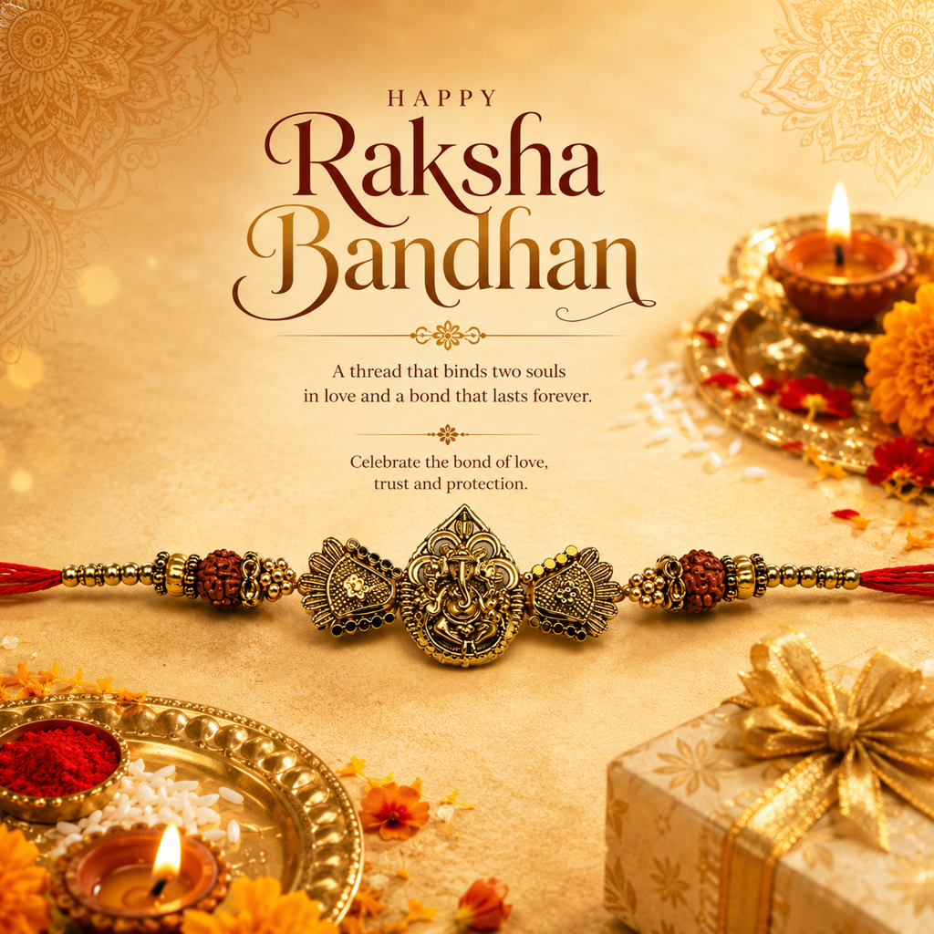Yellow Antique Gold Lord Ganesha Rakhi For Brother – Traditional Raksha Bandhan Thread Rakhi-24 : BV-SIA-GANESHA-24