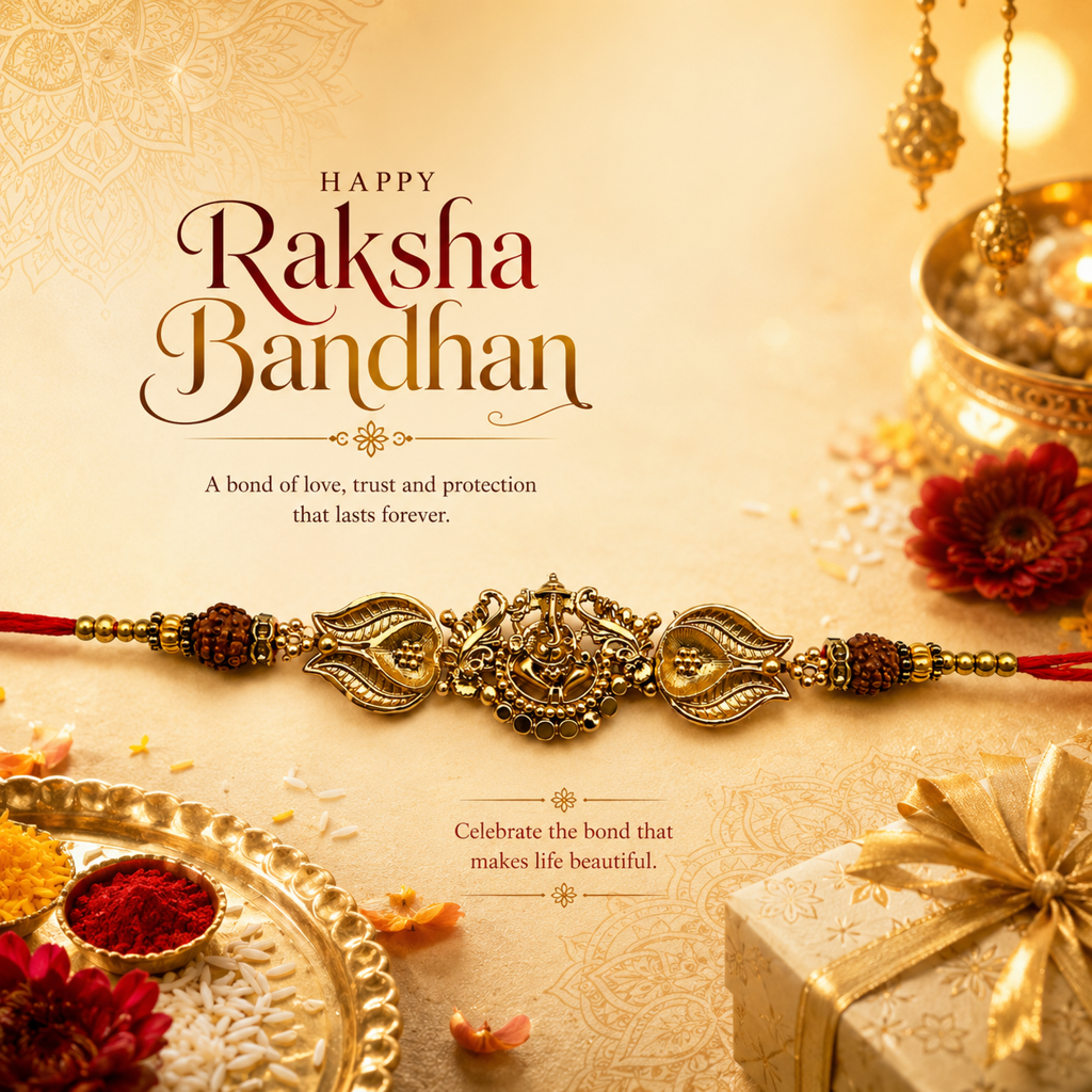 Yellow Antique Gold Lord Ganesha Rakhi For Brother – Traditional Raksha Bandhan Thread Rakhi-25 : BV-SIA-GANESHA-25