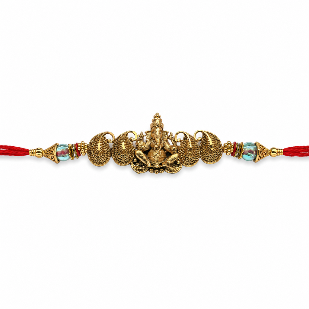 Yellow Antique Gold Lord Ganesha Rakhi For Brother – Traditional Raksha Bandhan Thread Rakhi-29 : BV-SIA-GANESHA-29