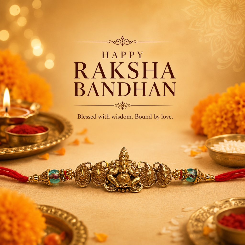 Yellow Antique Gold Lord Ganesha Rakhi For Brother – Traditional Raksha Bandhan Thread Rakhi-29 : BV-SIA-GANESHA-29