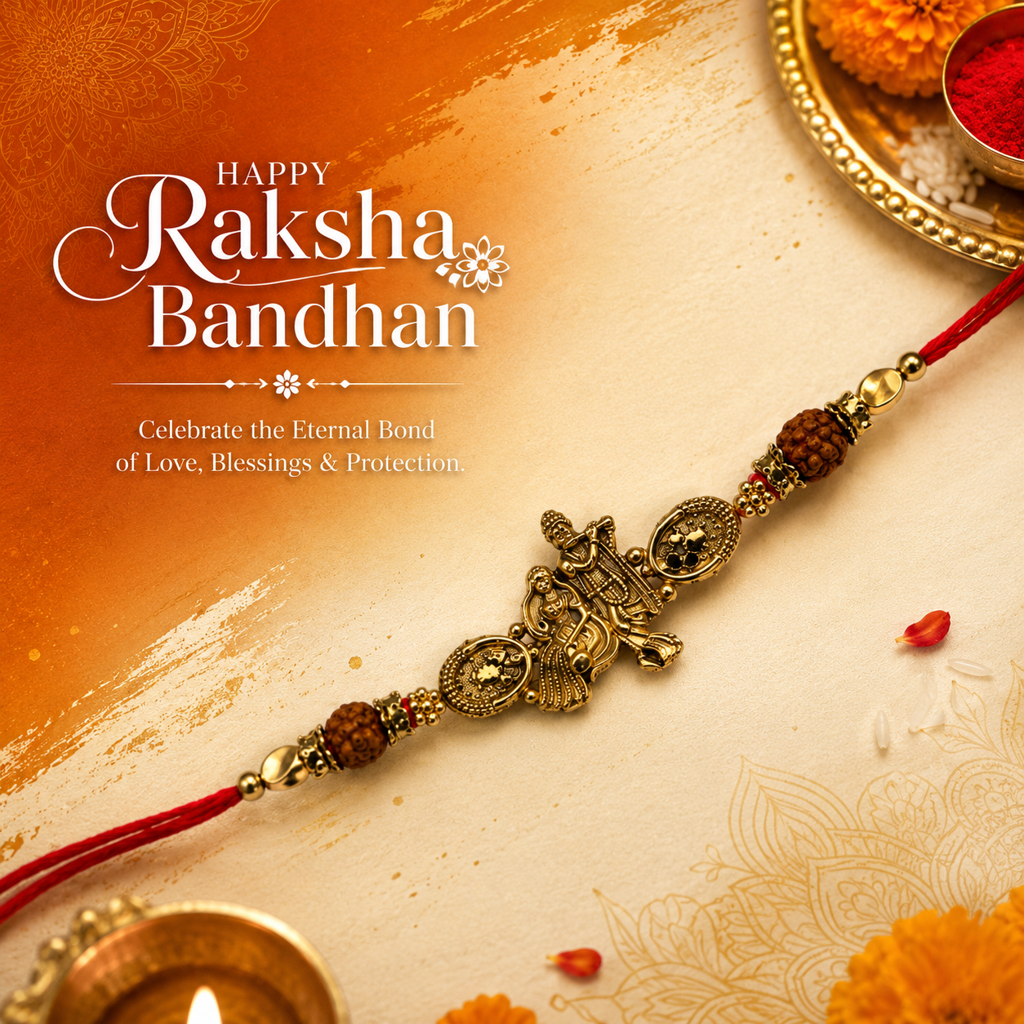 Yellow Antique Gold Radha Krishna Rakhi For Brother – Traditional Raksha Bandhan Thread Rakhi-1 : BV-SIA-RADHA-KRISHNA-01