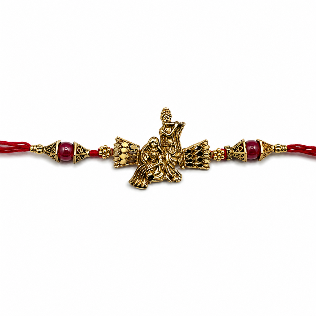 Yellow Antique Gold Radha Krishna Rakhi For Brother – Traditional Raksha Bandhan Thread Rakhi-6 : BV-SIA-RADHA-KRISHNA-06