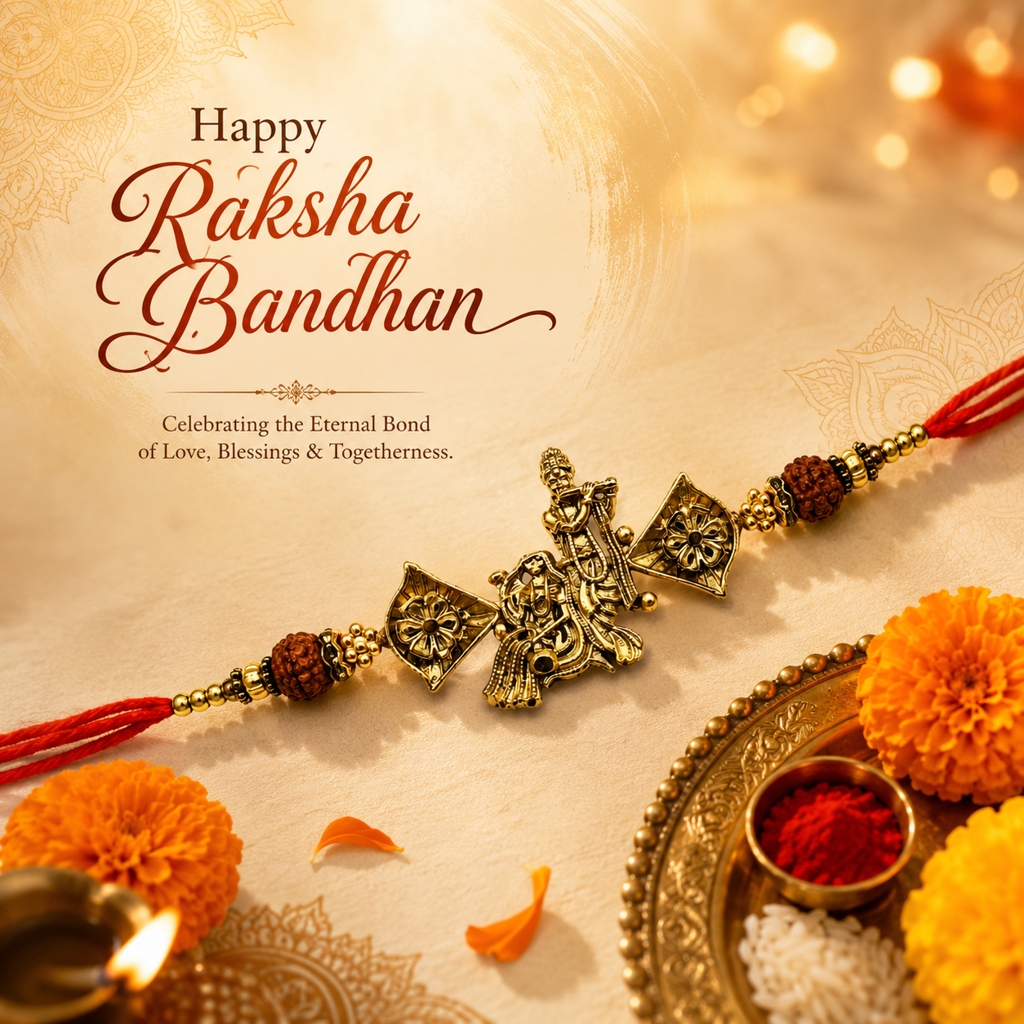 Yellow Antique Gold Radha Krishna Rakhi For Brother – Traditional Raksha Bandhan Thread Rakhi-8 : BV-SIA-RADHA-KRISHNA-08