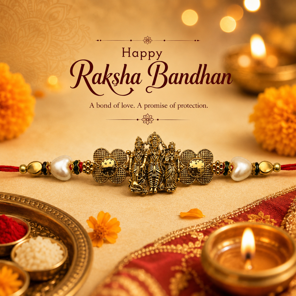 Yellow Antique Gold Radha Krishna Rakhi For Brother – Traditional Raksha Bandhan Thread Rakhi-22 : BV-SIA-RADHA-KRISHNA-22